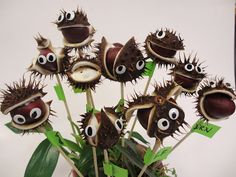 there are many different pictures of plants with googly eyes on them and in the middle one is a potted plant