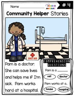 the community help stories page for children to learn about their health and hygiene needs, with an image of a doctor standing in front of a hospital bed