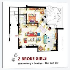 the floor plan for two broke girls in brooklyn, new york city is shown here