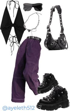 Grunge Purple Outfit, Y2k Purple Outfit, Cute Purple Outfits, Club Outfit Winter, Purple And Black Outfits, Dark Purple Outfit, Black And Purple Outfit, Ive Concert