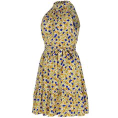 Yellow Sleeveless Halter Floral Dress with Belt Yellow Sleeveless Halter Sundress, Yellow Sleeveless Halter Dress For Spring, Summer Sleeveless Halter Dress For Daywear, Floral Print Sleeveless Mini Dress For Daywear, Sleeveless Floral Print Mini Dress For Daywear, Multicolor Sleeveless Mini Dress For Daywear, Sleeveless Floral Print Dresses For Daywear, Multicolor Sleeveless Sundress For Daywear, Floral Print Sleeveless Dress For Daywear