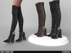 three pairs of high heeled boots with gold hardwares on the toes and ankles