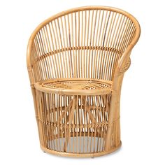 a round wicker chair on a white background