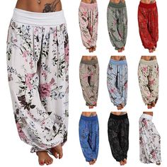 Ladies Pants High Waist Palazzo Pant Women Baggy Wide Leg Summer Trousers Boho   Description: Gender: Women Woman, Ladies Lady, Female Style: Women Yoga Pants Baggy Harem Wide Leg Trousers Pattern Type: Floral Printed, Ruched Waistband, Wide Leg Color: White, Red, Pink, Apricot, Blue, Light Blue, Army Green, Black, Coffee (Optional) Size: S, M, L, XL, XXL, 3XL, 4XL, 5XL (Follow the size chart to select please) Material: 95% Polyester, 5% Spandex Length: Full Length Waist: High Waist Season: Spring, Summer, Autumn, Fall, Winter Occasions: Daily, Exercise, Yoga, Walking, Beaches, Festivals, Holidays, Home Relaxing Features: 1. Comfortable: Flat-taped seams, soft, lightweight fabric, eliminates rubbing, friction or chaffing 2. Flexible: Use the best polyester material, 360 degrees stretch for Vintage Harem Pants, Beach Trousers, Harem Pants Fashion, Trousers Plus Size, Bohemian Boutique, Bohemian Pants, Harem Pants Women, Floral Print Pants, Free Spirit Style