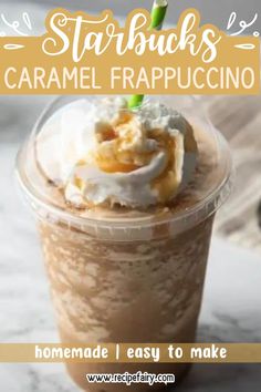 starbucks caramel frappuccino drink with whipped cream on top