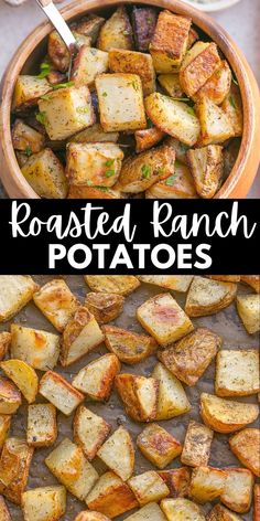 roasted ranch potatoes in a bowl with text overlay