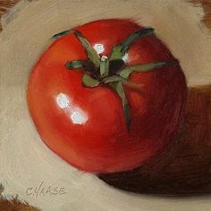 a painting of a tomato on a plate