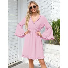 Elevate your wardrobe with the WhizMax 2024 Long Sleeve Dress, a perfect blend of elegance and comfort. This knee-length A-line dress features a charming wrap V-neck and flowy bell sleeves, tailored to flatter while ensuring a comfortable fit.

- **Color:** Pink
- **Size:** Medium
- **Material:** Premium, lightweight, and breathable fabric
- **Design Features:** Wrap V-neck, ruffle trimmings at neckline and sleeve cuffs, elastic waist, classic bell sleeve
- **Gender:** Female
- **Age Group:** Ad Female Design, Elastic Waist Dress, Short Sleeve Maxi Dresses, Pink M, Mini Skater Dress, Dresses Pink, Poplin Dress, Ruffle Hem Dress, Neck Ruffle