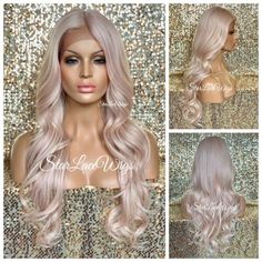 Lace Front Wig Light Pink Pastel Long Curly Layers Middle Part Swiss Heat Safe | eBay Curls Middle Part, Pink Lace Wig, Long Curly Layers, Style Lace Front Wig, Ash Blonde Wig, Blonde Mermaid, Long Loose Curls, Unique Braided Hairstyles, Passion Hair