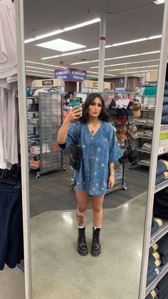 Thrifted Inspired Outfits, Doc Martin Shorts Outfit, 70s Doc Martens Outfit, Doc Martens Cowgirl Outfit, Dresses With Docs Dr Martens, Long Dresses With Doc Martens, Docs Dress Outfit, Doc Martens And Shorts Outfit, Doc Martens Outfit Summer Dress