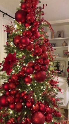 a christmas tree decorated with red and green ornaments