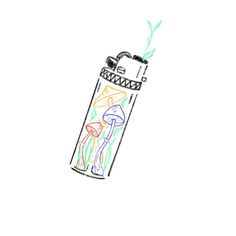 a drawing of a water bottle with mushrooms in it