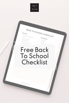 a tablet with the text free back to school checklist on it