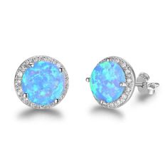 Sterling Silver Stud Earrings is a classic piece of jewelry as it is silver in color and has a opal stone in the center surrounded by small silver color stones. It looks classy and are versatile as it goes with every occasion and outfit. It is a perfect gift for women as it looks stylish as well as comfortable to wear. Features: Main Stone: Opal Metals Type: Silver Fine or Fashion: Fine Back Finding: stud earrings Gender: Women Side Stone: Other Artificial material Earring Type: Stud Earrings St Blue Earrings Studs, Earrings Studs Silver, Blue Opal Jewelry, Trendy Stud Earrings, Blue Opal Earrings, Fire Opal Earrings, Large Stud Earrings, Opal Earrings Stud, Halo Earrings Studs