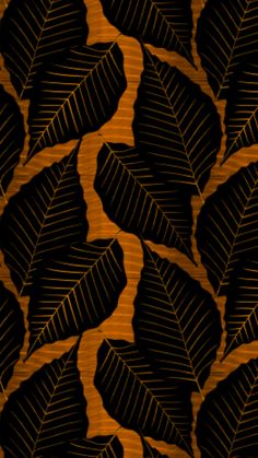 an orange and black background with leaves