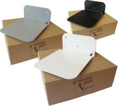 three boxes with different types of plastic shelfs in them on top of each other