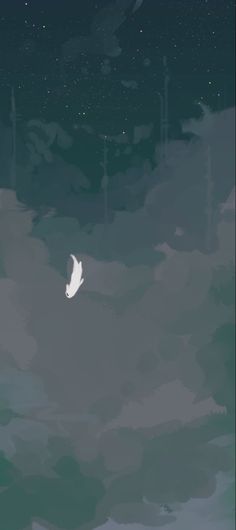 a white bird flying through the night sky