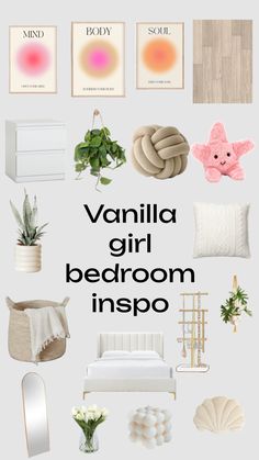 a poster with the words vanilla girl bedroom inspo