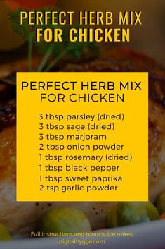 the perfect herb mix for chicken in a white bowl with text overlay that reads perfect herb mix for chicken