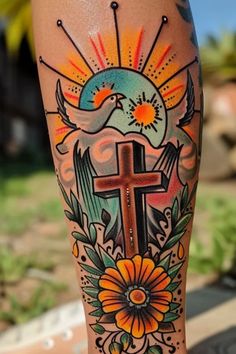 Cross On Hill Tattoo, Rooted In Faith Tattoo, Cross And American Flag Tattoo, El Paso Texas Tattoo, Oklahoma Tattoo Ideas For Women, Cross And Verse Tattoo, Left The 99 Tattoo, Christian Tattoo Sleeve Women, Traditional Tattoo For Son