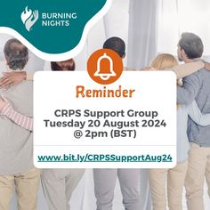 Burning Nights next support group is on Tuesday 20th August at 2pm BST. Everyone is welcome to join us on zoom, ask questions, give advice or simply just talk with people who understand. Follow the link below to sign up. #CRPS