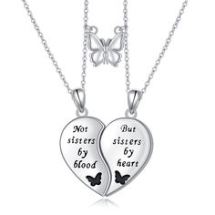 PRICES MAY VARY. 💕Set of 2 sister necklaces: Two heart halves combined to form a heart ,one necklace for "Not sisters by blood",and one for "But sisters by heart". Exquisite chain which come with elagant butterfly.It is a great way to show your emotion and appreciation to your sister. The sister necklace for 2 symbolize the true friendship lasts forever. 💕Hypoallergenic sister jewelry: Both the chain and pendant are made up of high quality 925 sterling silver exterior plated with 14K white gol Sisters Necklace For 2, Sister Necklaces For 2, Sister Necklaces, Sister Necklace Set, Sisters Necklace, Little Sister Gifts, Friend Love, Sisters By Heart, Sister Jewelry