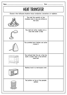 the heat transfer worksheet for students to practice heat transfer in their homes and classrooms