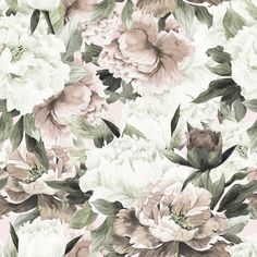 a floral wallpaper with white and pink flowers