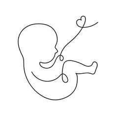 a line drawing of a baby's stomach with a heart shaped balloon in the middle