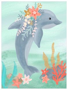 Sea Life Friends - Dolphin Wall Art-Wall Art-Jack and Jill Boutique Waffle Art, Balloon Canvas Art, Dolphin Wall Art, Undersea World, Flower Canvas Art, Butterfly Canvas, Painting Party