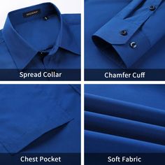 Button closure Solid Long Sleeve Hand Wash Only Stripe Ties : 3.4" wide x 59" long (8.6x 150cm); Pocket Square : 12" x 12" (31*31cm) Material: 60% polyster，40% cotton Occasions for business/party/dating/wedding etc. Gifts as thanksgiving/Xmas/valentine's day/birthday etc. Packaging includes: 1X Solid Long Sleeve; 1X Stripe Necktie; 1X Handkerchief Semi-formal Blue Dress Shirt With Button Closure, Blue Wrinkle-resistant Long Sleeve Shirt, Blue Long Sleeve Wrinkle-resistant Shirt, Solid Dress Shirt With Buttons For Office, Blue Business Shirt With Pockets, Business Blue Shirt With Pockets, Fitted Blue Dress Shirt With Buttons, Fitted Blue Wrinkle-resistant Shirt, Blue Button-up Dress Shirt For Semi-formal Events