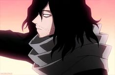 an anime character with long black hair holding his arm out in front of the camera