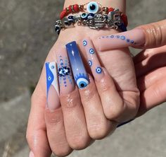 Acrylic Nails Evil Eye, Virgo Nails Designs, Virgo Nails, Greece Nails, Orange Acrylic Nails, Classy Nail Art Ideas, Stilleto Nails Designs, Evil Eye Nails, Art Deco Nails