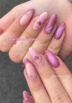 Halo Nails, Almond Gel Nails, Colourful Nails, Gel Manicures, Unghie Nail Art, Girly Acrylic, Nail Looks, Hello Nails, Purple Nail