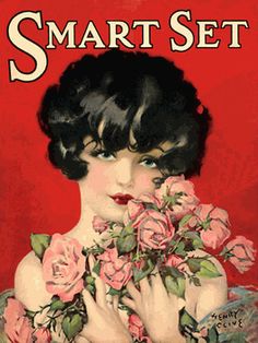 a woman holding roses in her hands with the words smart set on it's chest