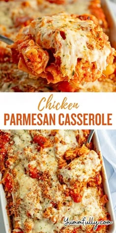 chicken parmesan casserole in a white dish