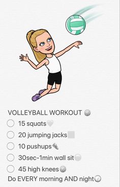 a woman is playing volleyball with the ball in front of her and text that says volleyball workout