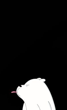 a white polar bear sticking its tongue out on a black background with the moon in the distance