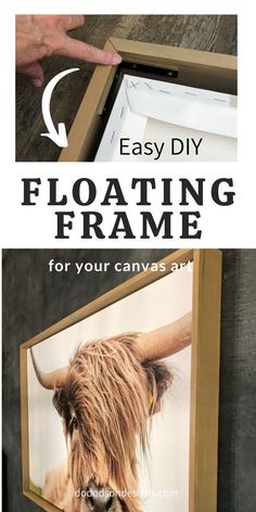 Floating frames are a beautiful way to finish canvas art or photos, but they're so expensive.  Learn how to DIY a floating frame for a fraction of the cost. Canvas With Wood Frame, How To Build Frames For Canvas, Wood Frame Around Canvas, Floating Frames Diy, Wood Framed Canvas, Framing A Canvas Diy, How To Make A Frame For Canvas Art, Diy Picture Frames For Canvas, How To Make Your Own Canvas Frames