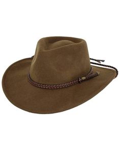 Since 1983, Outback Trading Company Ltd. has been building exceptional outdoor adventure hats and apparel - perfect for the cowboy, equestrian, and outdoorsman. Outback Trading Co. hats boast tested wear in all kinds of rugged climates and weather conditions. Outback hats stand up to your work, recreation, travel, and sport lifestyle with heavy duty hardware and uniquely functional, weatherproof fabrics. The Outback Trading Co. crushable wool hat features a 4" pinch front crease hat crown and 3 1/4" brim. Comfortable elastic sweatband. Made of 100% wool. Imported.Crown height and brim width may vary slightly. A traveler's friend Outback Trading Co. wool crushable hat Wool construction is water resistant Brown Wool Felt Hat With Flat Bill, Country Style Wool Hats For Winter, Country Style Wool Winter Hat, Western Wool Hat With Flat Bill, Akubra Hats, Adventure Hat, Outback Hat, Western Boots For Men, Boot Barn