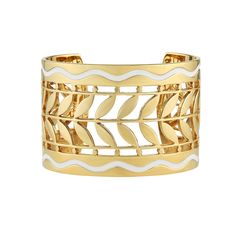 14k vermeil Cala Cuff with ivory enamel accent Luxury Enamel Cuff Bracelet Bangle, Luxury Enamel Cuff Bangle Bracelet, Luxury Enamel Cuff Bangle, Luxury Enamel Cuff Bracelet, Elegant Enamel Cuff Bracelet For Formal Occasions, Luxury White Enamel Bracelets, Luxury Enamel Cuff Bracelet Gift, Chic Yellow Gold Cuff Jewelry, White Enamel Bangle Jewelry