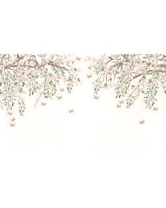 the wall paper is decorated with branches and flowers