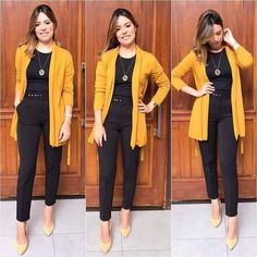 Yellow Cardigan Outfits, Yellow Blazer Outfit, Cardigan For Summer, Look Office, Fashion For Work, Yellow Cardigan, Cardigan Outfits, Outfits For Work, Womens Fashion For Work