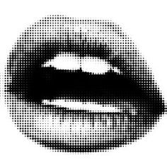 a black and white photo of a woman's lips with halftone effect on it