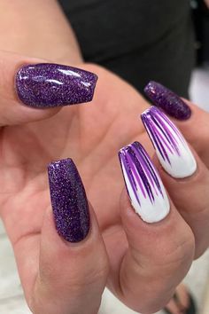 #MANUCURE Nail Ideas 2024 Trend Almond, Pink And Purple Sparkly Nails, Classy Purple Nails, Simple Purple Nail Designs, Purple Nail Designs Acrylic, February Birthday Nails, January Gel Nails Ideas, Glittery Purple Nails, Purple Valentines Day Nails