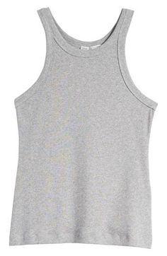 Made of stretch-enhanced organic-cotton rib, this staple tank in a body-hugging fit features curved armholes that accentuate the shoulders. 24" length (size Medium) Scoop neck 95% organic cotton, 5% elastane Machine wash, dry flat Made in Portugal Designer Clothing Everyday Fitted Ribbed Tank Top, Classic Ribbed Tank Top For Spring, Fitted Ribbed Tank Top For Everyday, Spring Ribbed Tank Top, Classic Stretch Tank Top For Spring, Basic Fitted Ribbed Tank Top, Basic Ribbed Fitted Tank Top, Fitted Basic Tank Muscle Tee, Fitted Tank Vest For Everyday Wear