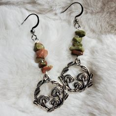 Unakite Mushroom Earrings. Chip Bead Size And Color May Vary, As These Are Made To Order. Brand New Made From Alloy Metals #Mushrooms, #Mushroomearrings, #Mushroom, #Silverearrings #Unakite Nature-inspired Dangle Earrings With Mushroom Design, Nature-inspired Dangle Jewelry With Mushroom Design, Nature-inspired Mushroom Design Dangle Jewelry, Silver Dangle Beaded Earrings With Natural Stones, Nature-inspired Silver Earrings With Natural Stones, Silver Dangle Earrings With Natural Stones, Adjustable Mushroom Design Drop Earrings, Bohemian Dangle Jewelry With Mushroom Design, Adjustable Mushroom Design Bohemian Jewelry