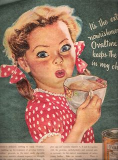 Ovaltine ad Retro Housewife, Horizontal Wall Art, Decoupage Vintage, Images Vintage, Old Ads, Vintage Greeting Cards, Vintage Magazines