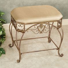 PRICES MAY VARY. 👑 SIGHTWORTHY EXPERIENCE 👑 - Imagine for a moment, relaxing in your bedroom, getting up in the morning to do your makeup and having this beautiful accent vanity stool right there for you. Every moment should be an elegant one. 👑 SOPHISTICATED ARTISANSHIP 👑 - Created and curated exclusively for you, our antique inspired bench is handcrafted metal enhancing your decor with elegant, openwork scroll designs and a heart and fleur motif. Cushion is gold polyester. 👑 SIGNATURE DES Italian Style House, Wrought Iron Bench, Bathroom Bench, Vanity Seat, Vanity Benches, Dressing Table With Chair, Iron Bench, Small Vanity, Vintage Stool