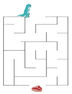 a maze with a dinosaur on it and a red shoe in the middle that says,